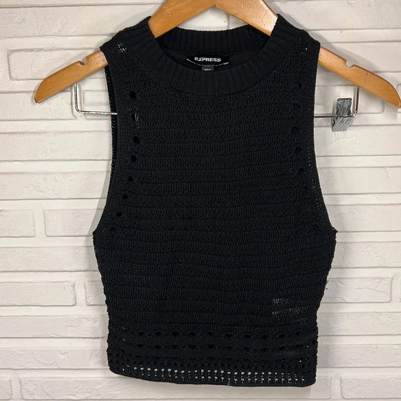 Express Black Cropped Crochet Sleeveless Sweater, Women’s Size Extra Small - Picture 1 of 7